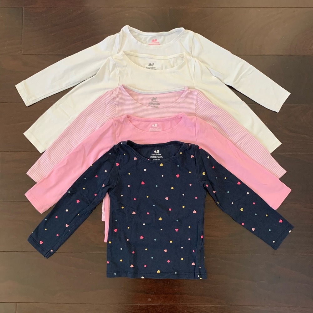 H&M long sleeve tees, set of 5, size 1 1/2-2y